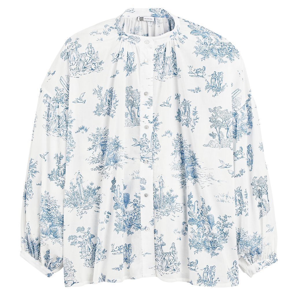 Toile de Jouy Blouse with Mandarin Collar in Cotton