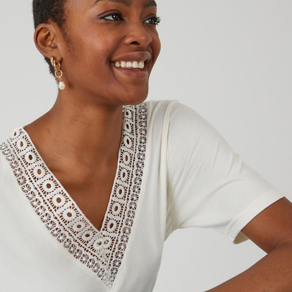 Cotton Embroidered T-Shirt with V-Neck