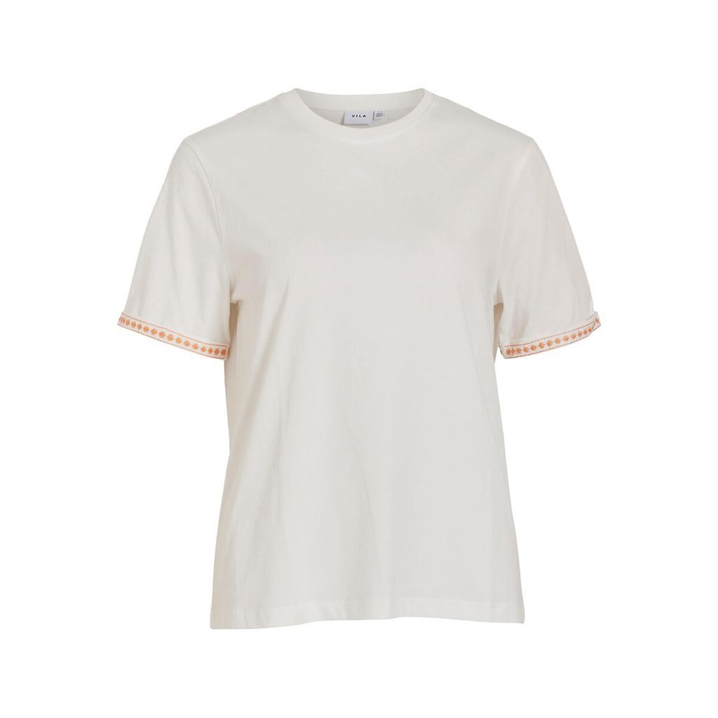 Organic Cotton T-Shirt with Short Embroidered Sleeves