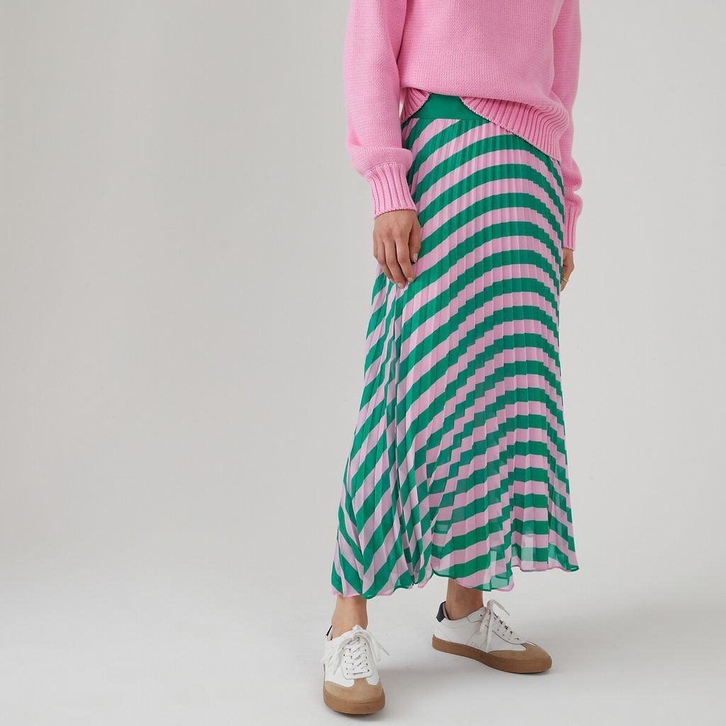 Striped Cotton/Linen Skirt with Sunray Pleats