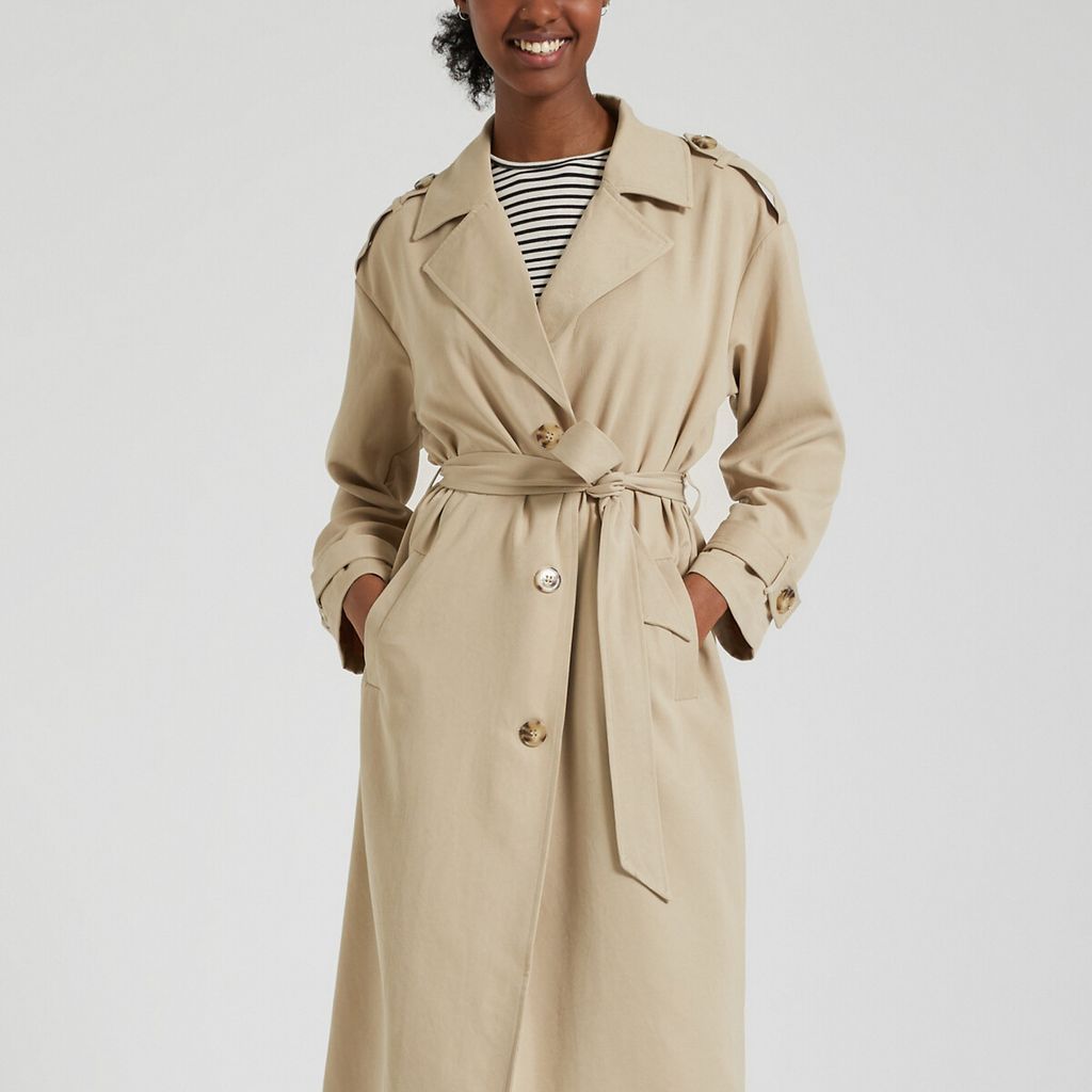 Long Trench Coat with Tie-Waist