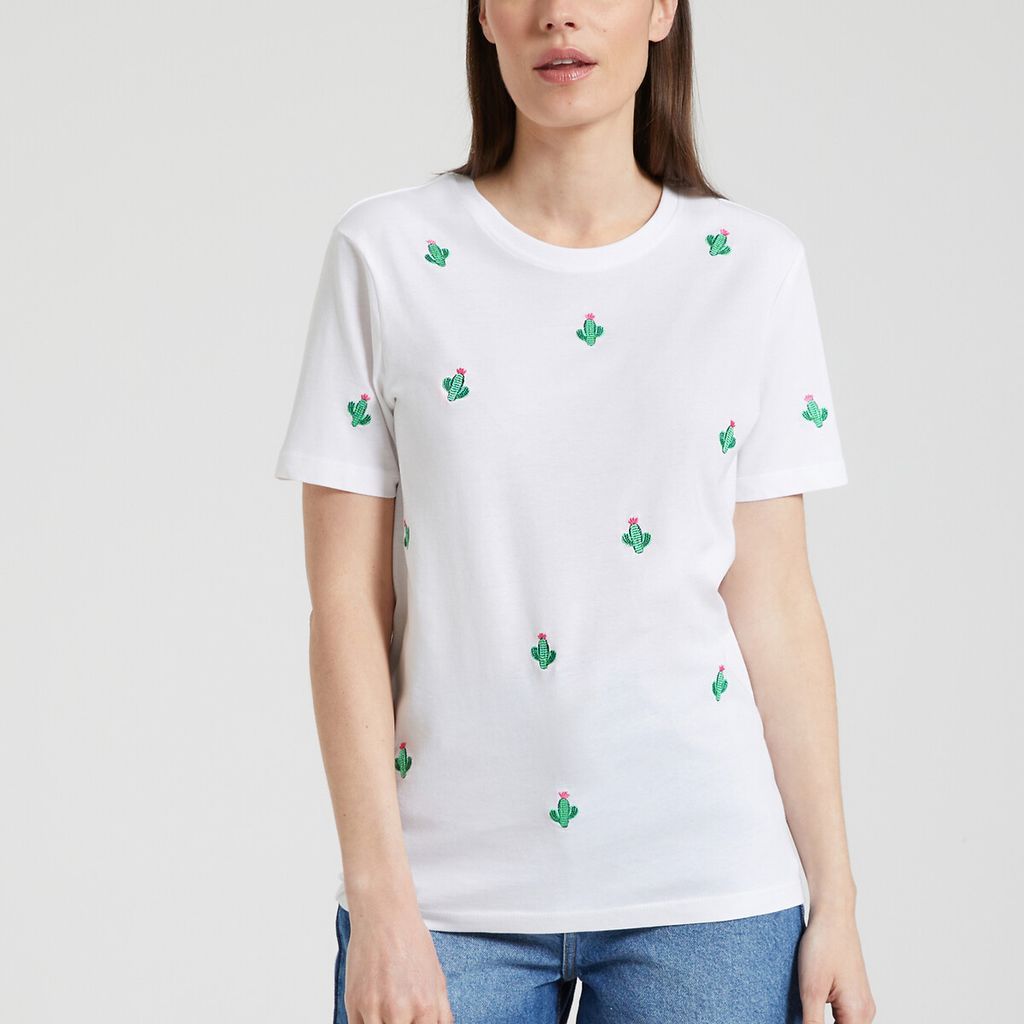 Embroidered Cotton T-Shirt with Short Sleeves