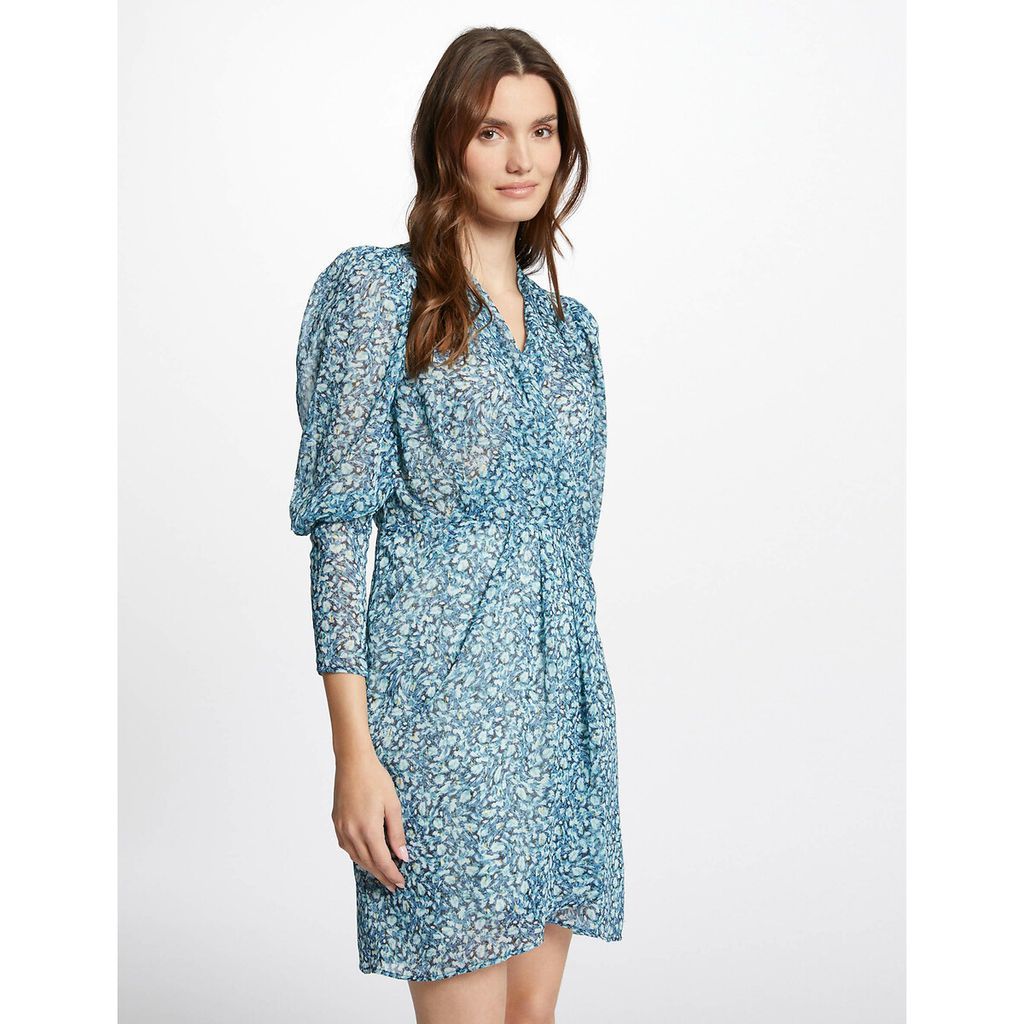 Abstract Print Mini Dress with Puff Sleeves