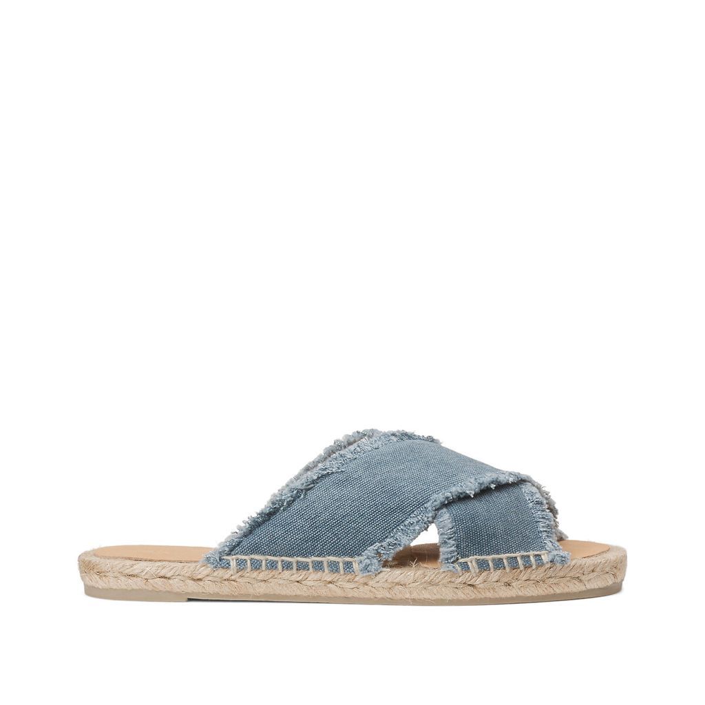 Palmera Canvas Crossover Mules with Flat Heel