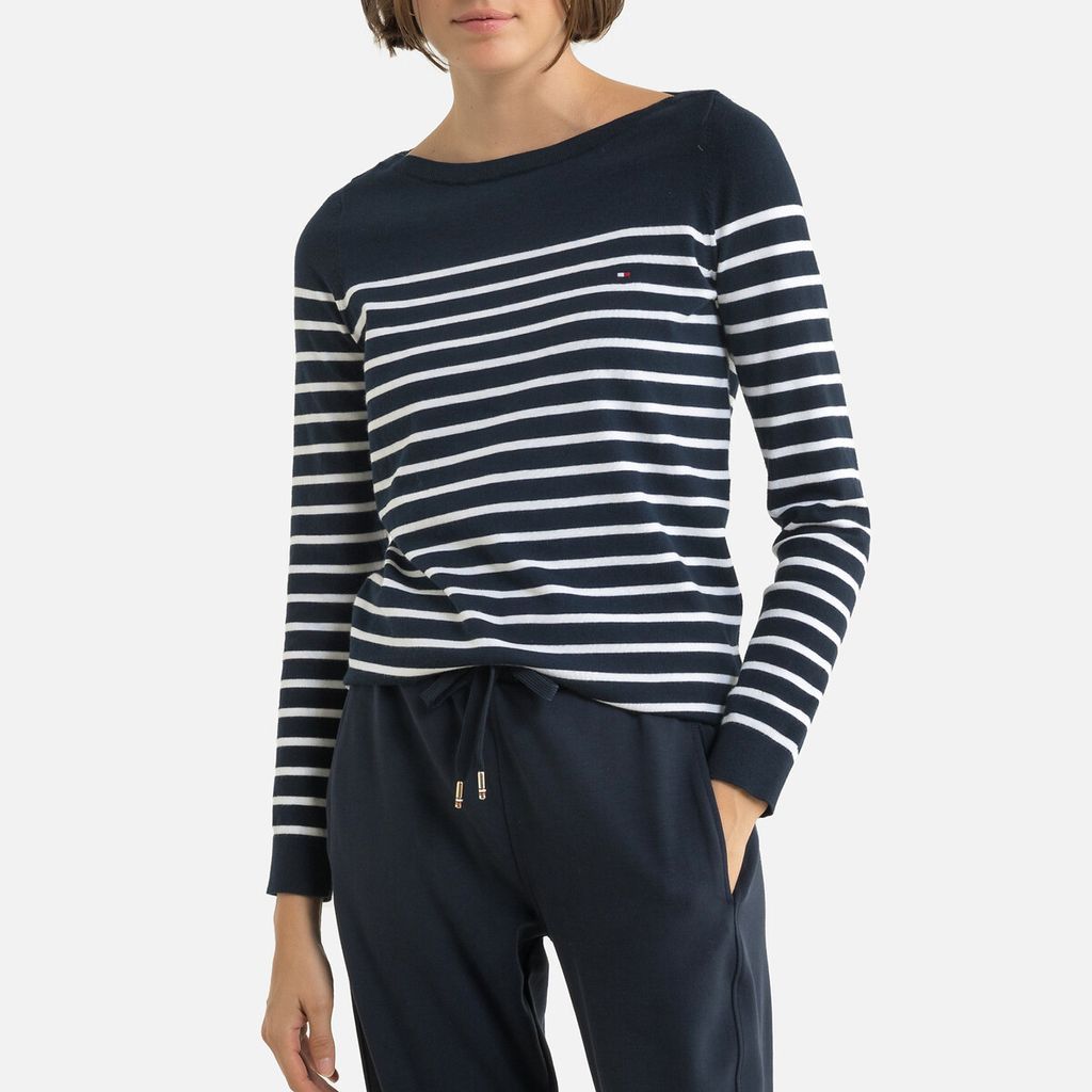 Breton Striped Jumper in Cotton Mix with Boat Neck