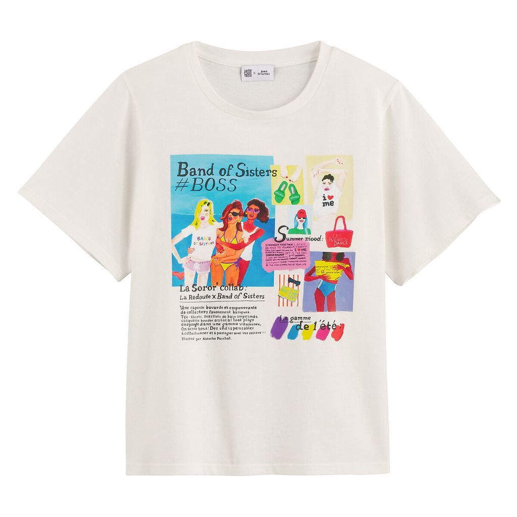 Cotton Slogan Print T-Shirt with Crew Neck