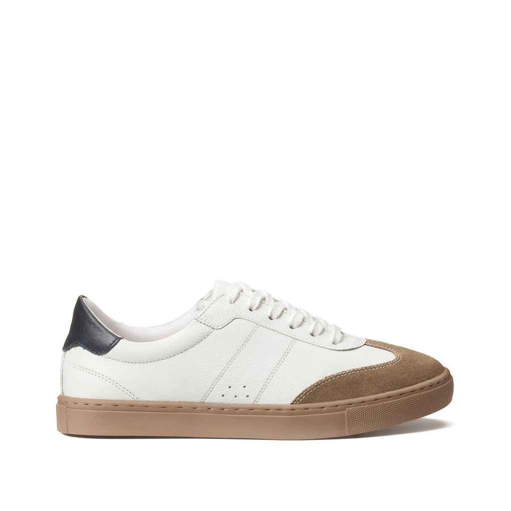 Dual Fabric Trainers in Grained Leather