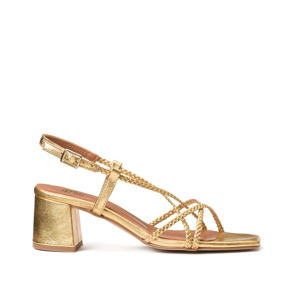 Les Signatures - Metallic Leather Heeled Sandals with Plaited Straps