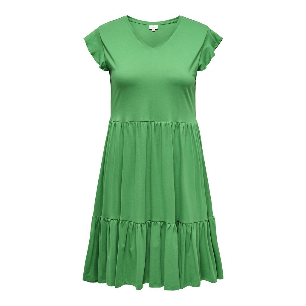 Tiered Full Mini Dress in Cotton with V-Neck