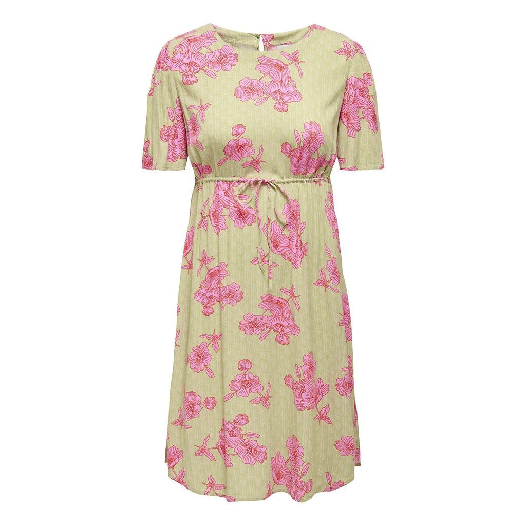 Floral Knee-Length Dress with Tie-Waist