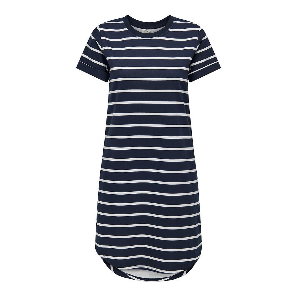 Striped T-Shirt Dress with Short Sleeves in Cotton Mix