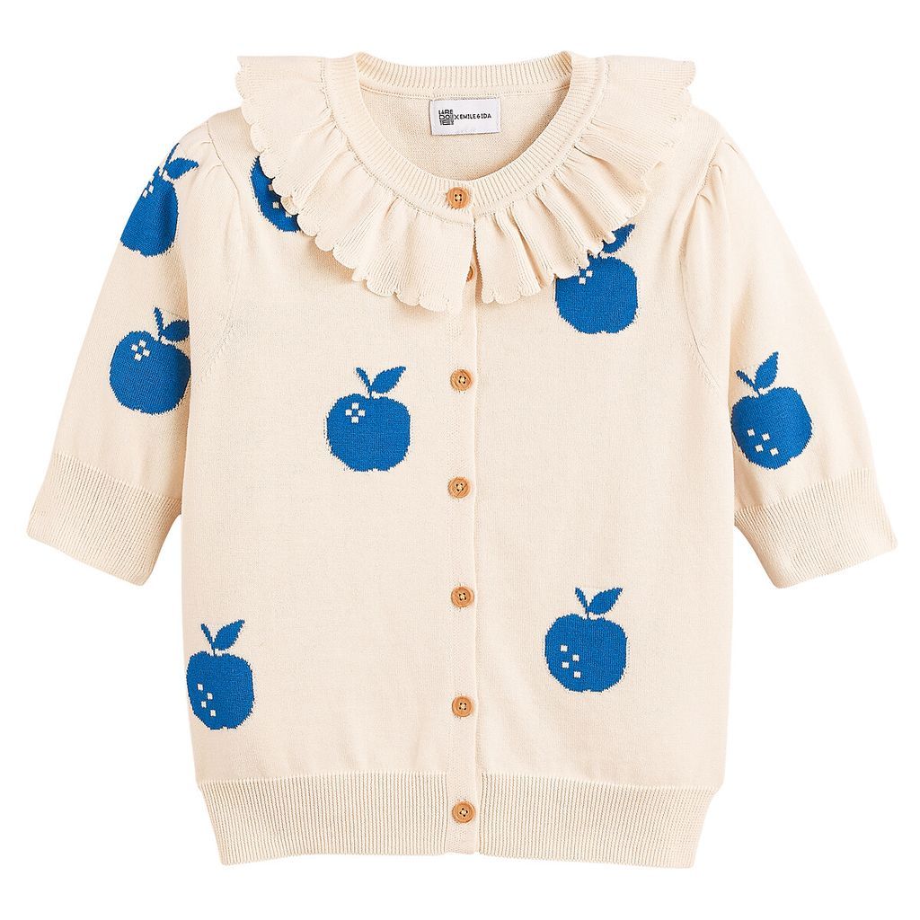 Organic Cotton Cardigan with Short Sleeves and Ruffled Collar