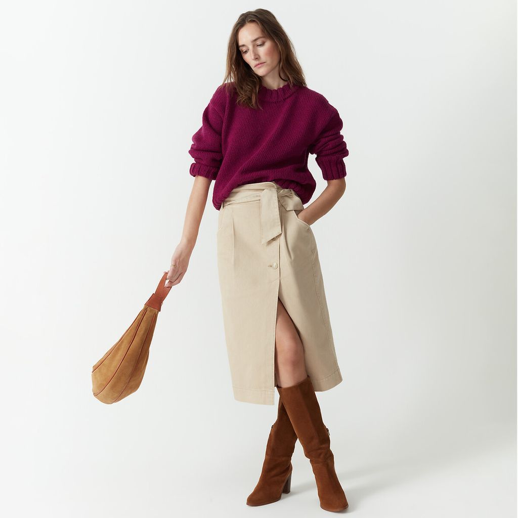 Cotton Buttoned Wrapover Skirt with Tie Waist