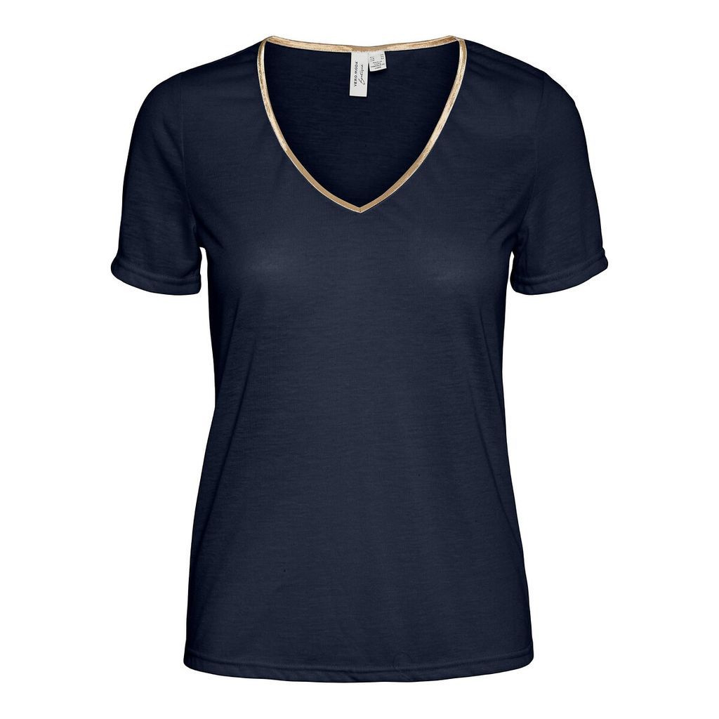 Recycled V-Neck T-Shirt with Golden Trim