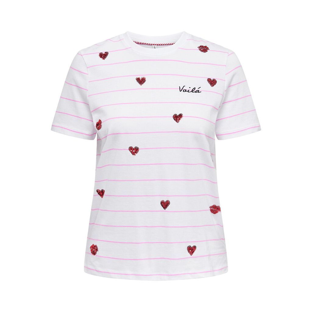 Heart Print Cotton T-Shirt with Short Sleeves