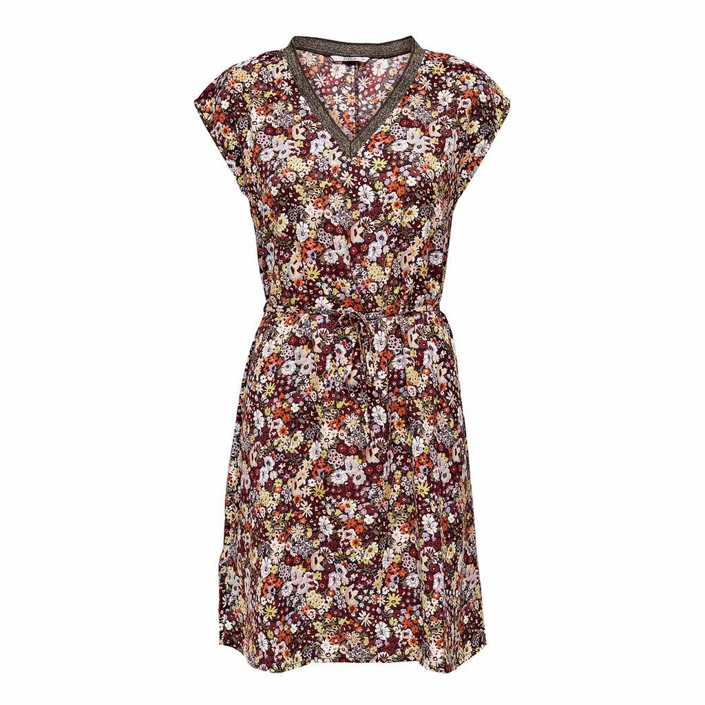 Flared Mini Dress in Floral Print with Short Sleeves and V-Neck