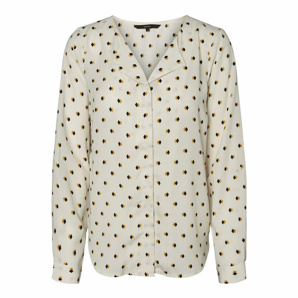 Graphic Print V-Neck Blouse with Long Sleeves