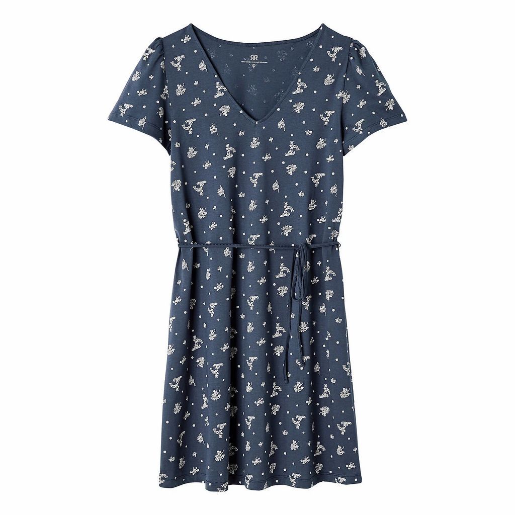 Organic Cotton Mini Dress in Floral Print with V-Neck and Short Puff Sleeves