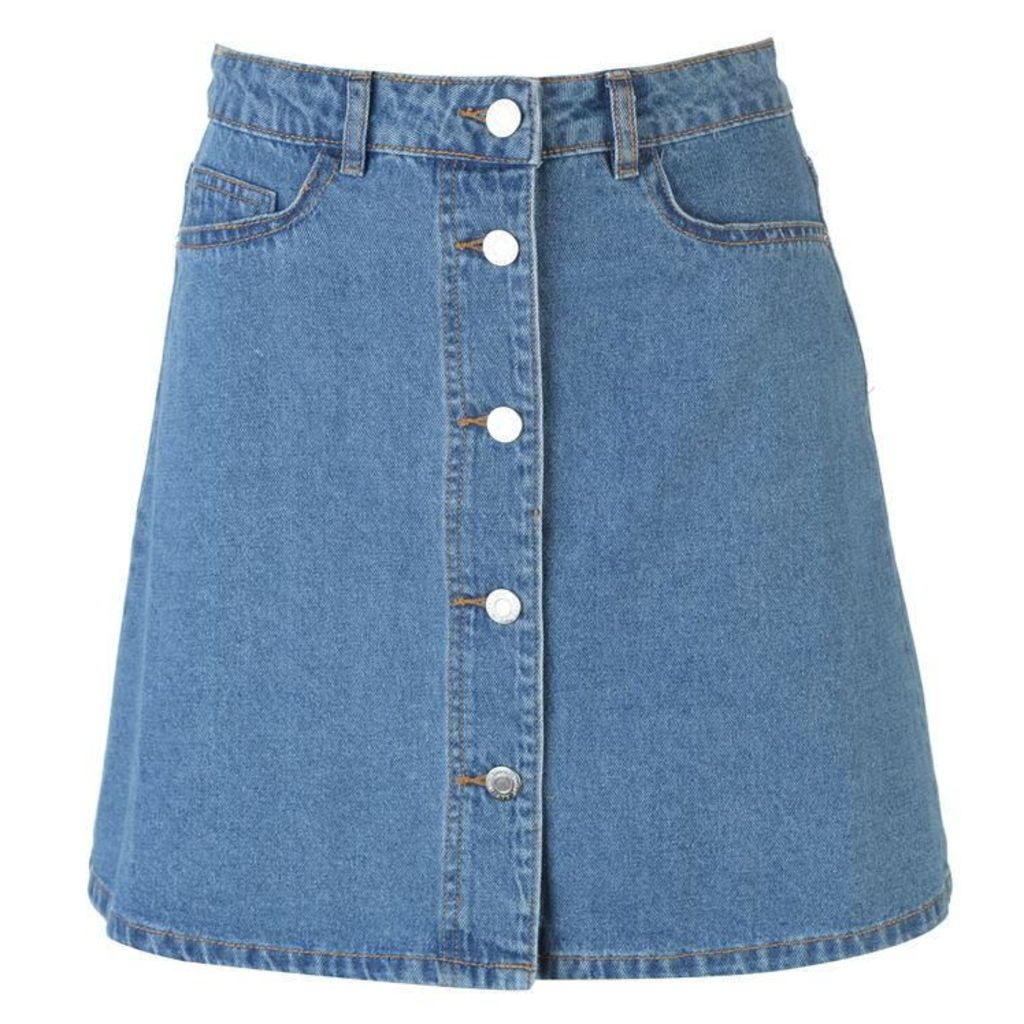 Noisy May Noisy Sunny Button Mini Skirt Ladies - MED BLUE DENIM