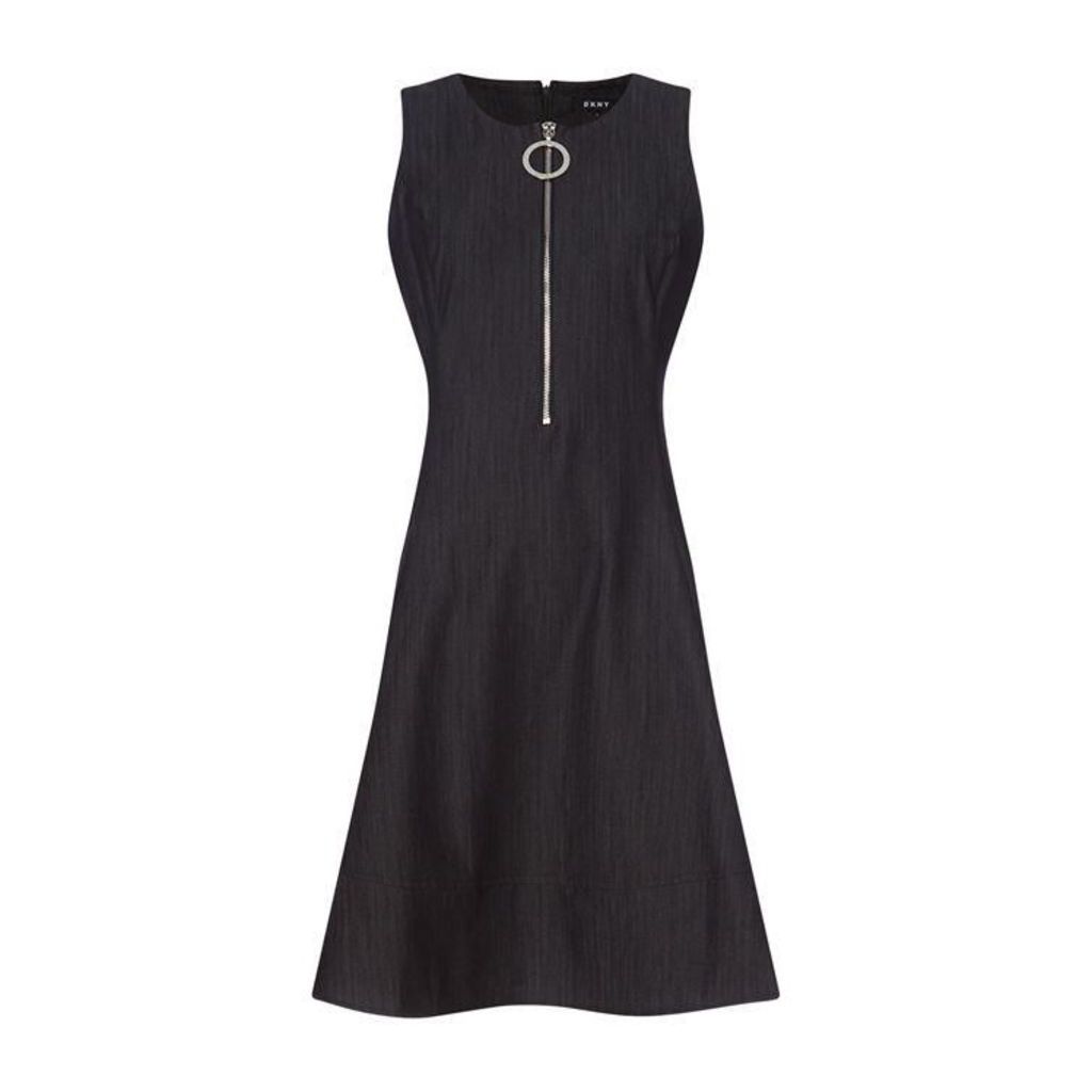 DKNY Occasion Fit and Flare Zipper Dress - Black