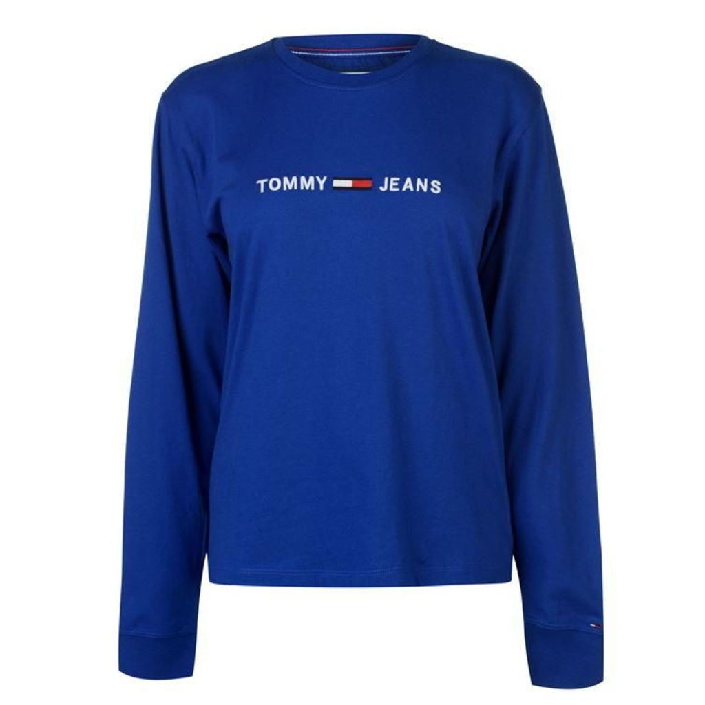 Tommy Jeans Clean Logo Long Sleeve T Shirt - Surf Blue