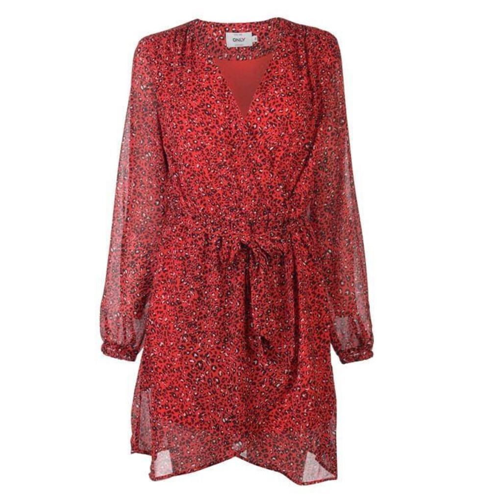 Only Star Wrap Dress - Red Leopard