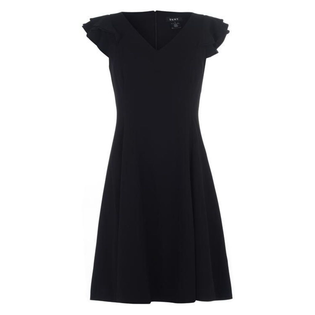 DKNY Occasion Ruffle Sleeveless Crepe Dress - BLK: Black