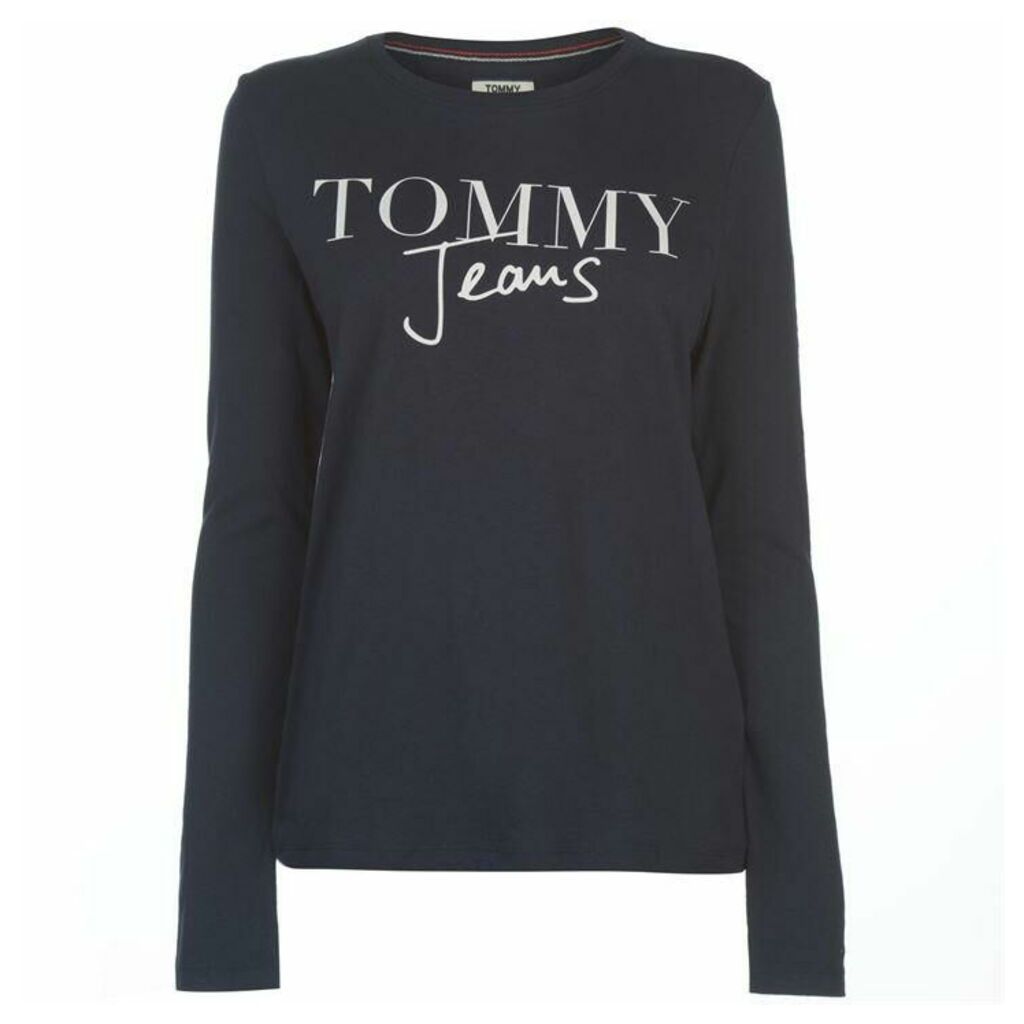 Tommy Jeans Script Logo Long Sleeve T Shirt - Navy