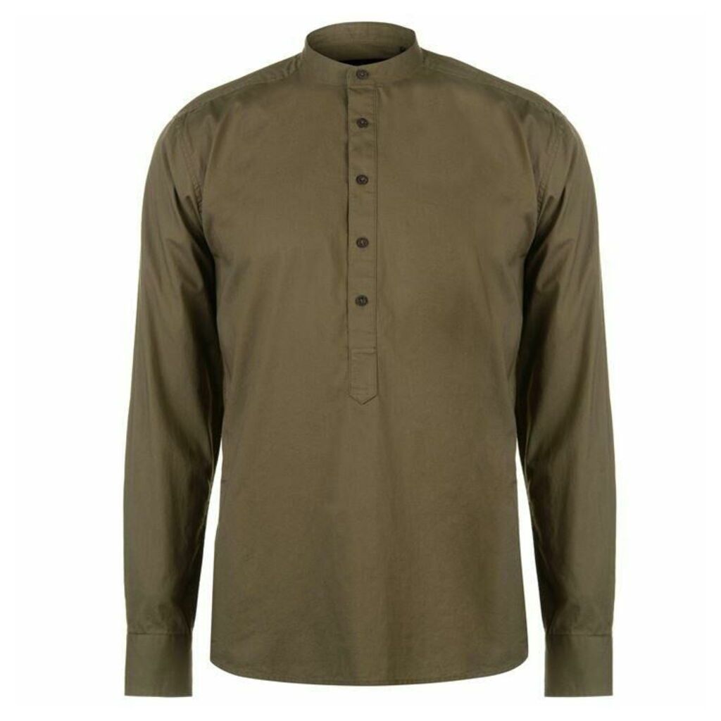 Pierre Cardin Collarless Long Sleeve Shirt Mens - Khaki