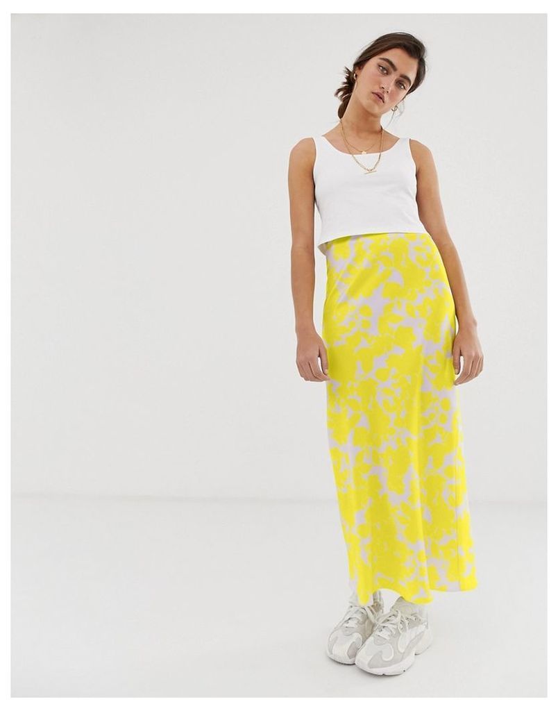ASOS DESIGN bias cut satin slip midi skirt in bright floral-Multi