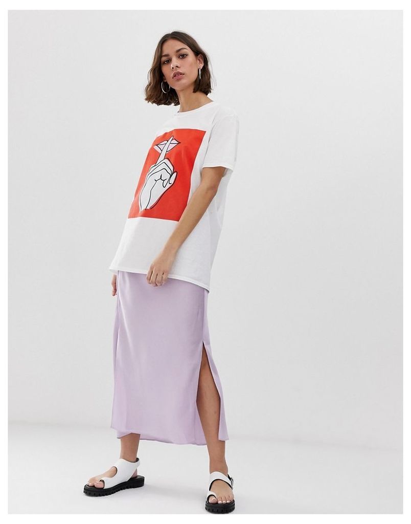 ASOS DESIGN bias cut satin midi skirt with splits-Purple