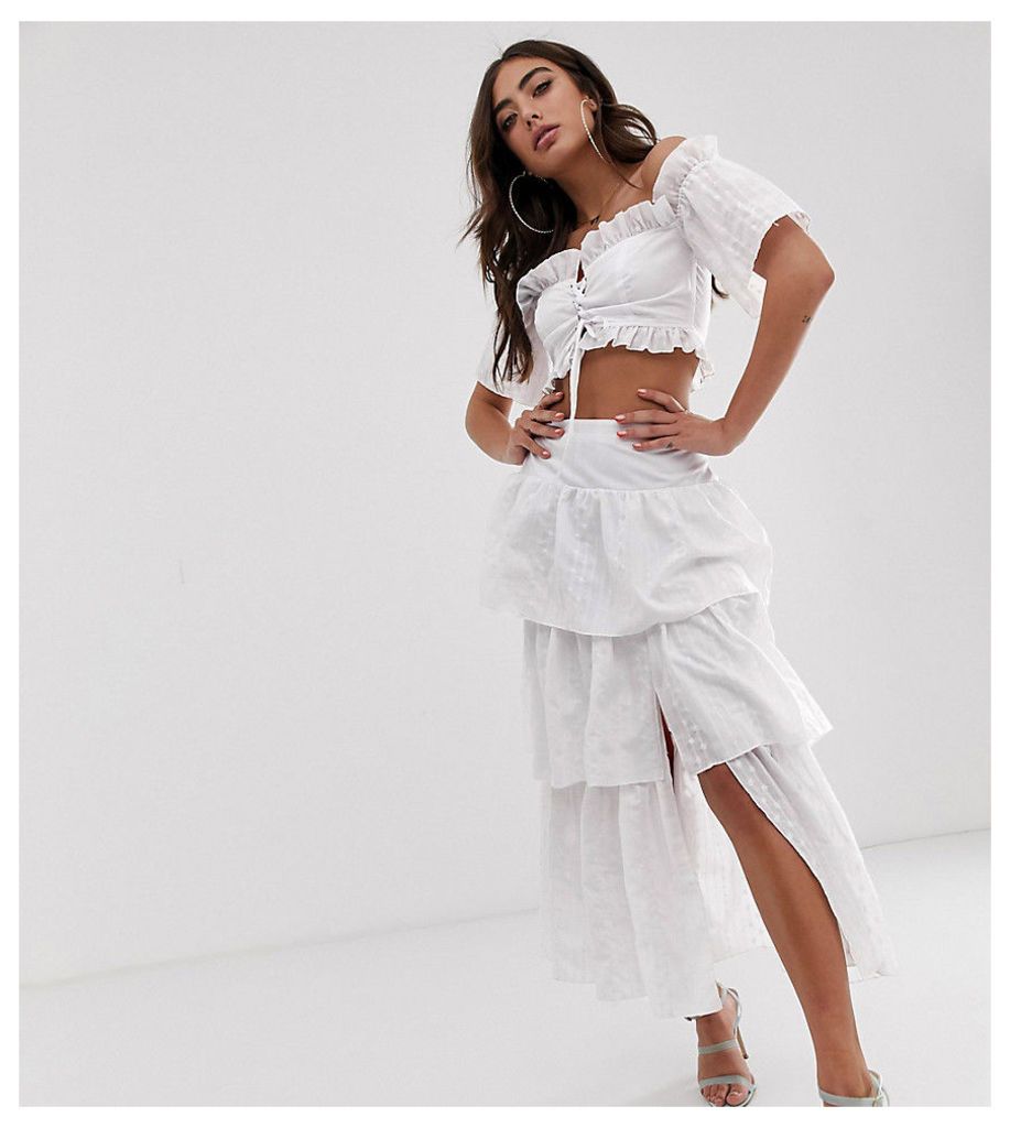 House of Stars tiered midi skirt in broderie with split front co-ord-White