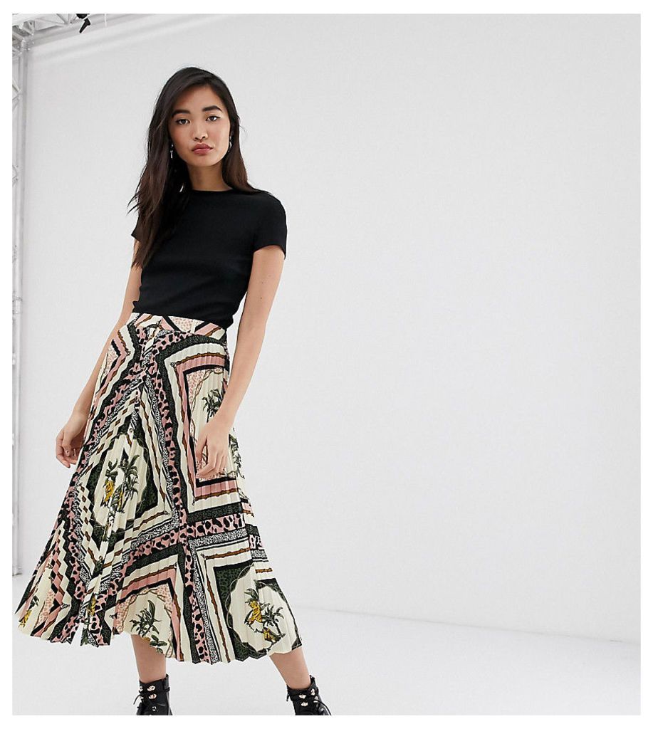 chain printed button front pleated midi skirt in multi
