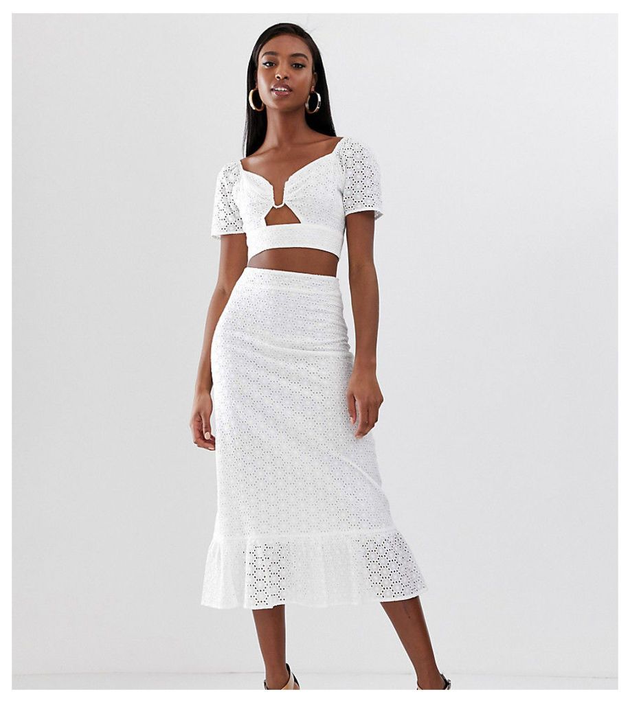 Fashion Union Tall midi skirt with peplum hem in broderie co-ord-White