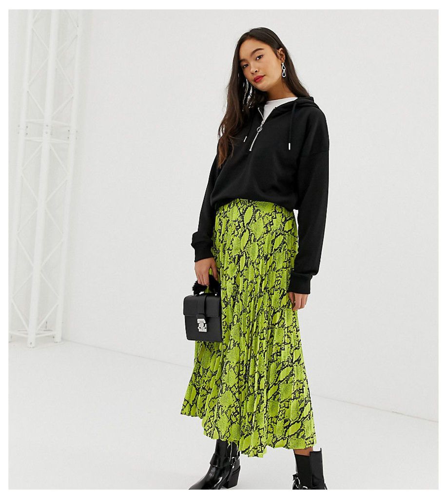New Look pleated midi skirt in neon snake print-Green
