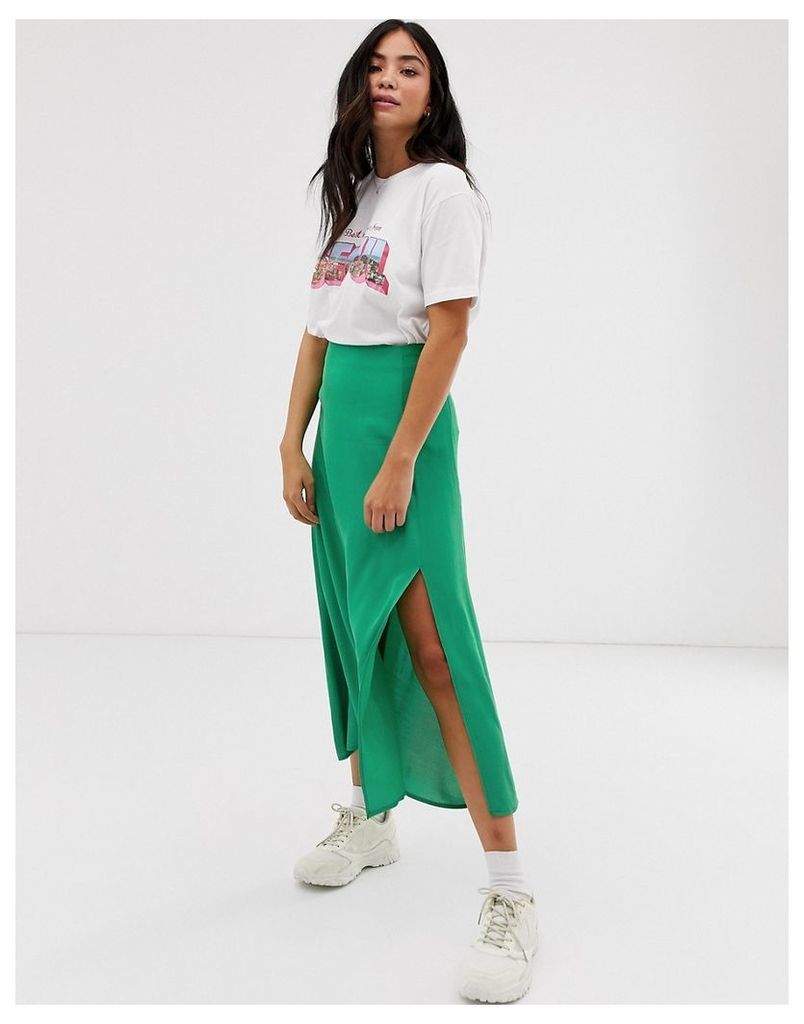 New Look side split midi skirt in green