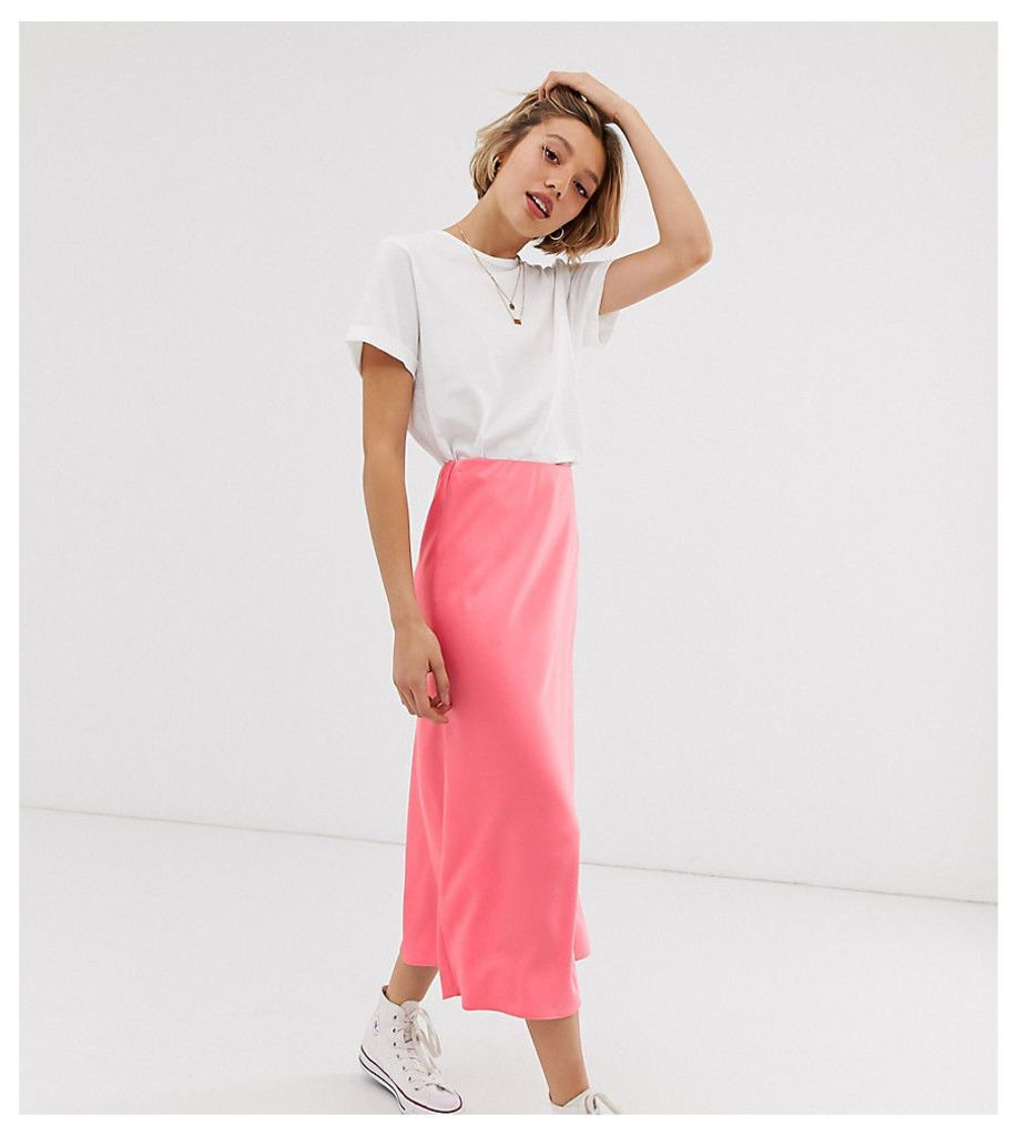 New Look Petite satin midi skirt in rose pink
