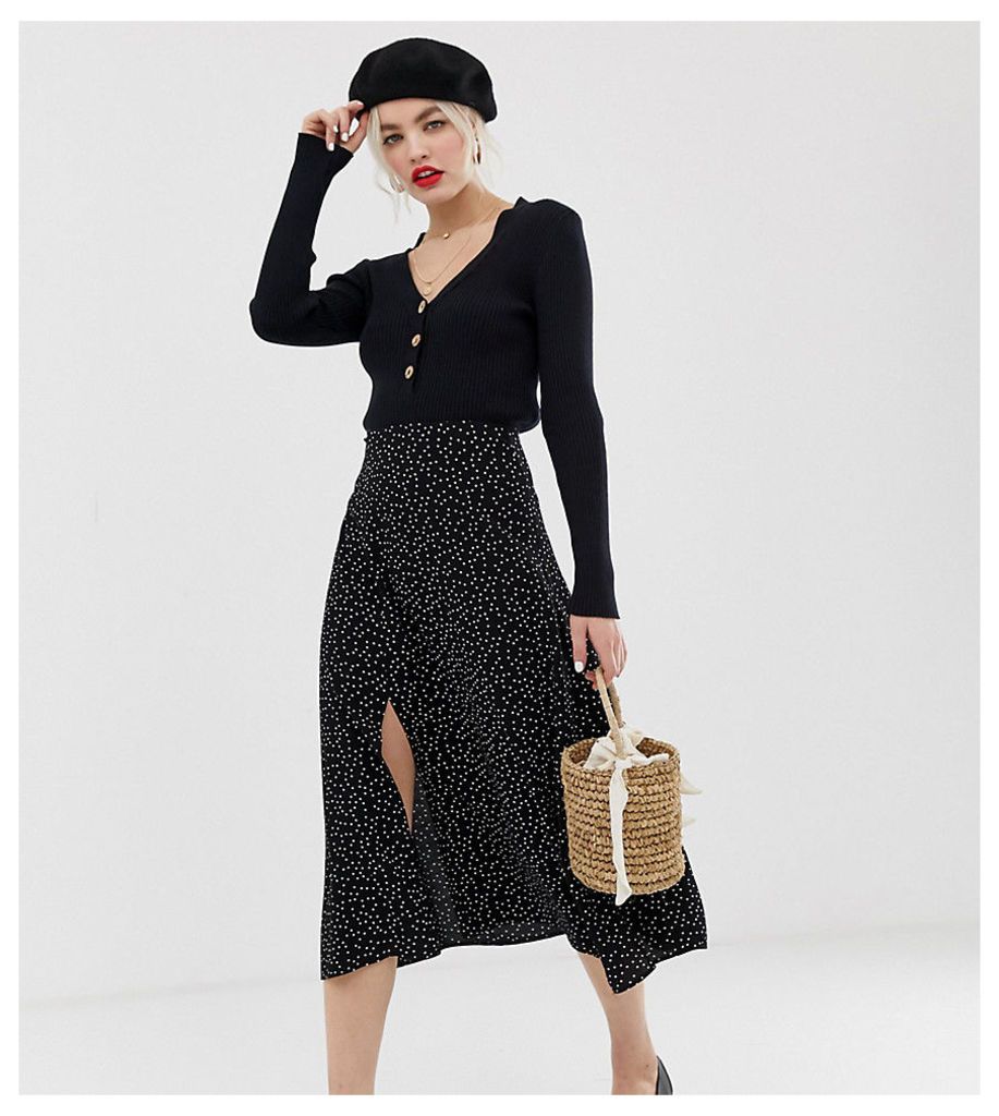 New Look skirt with split side in polka dot-Black