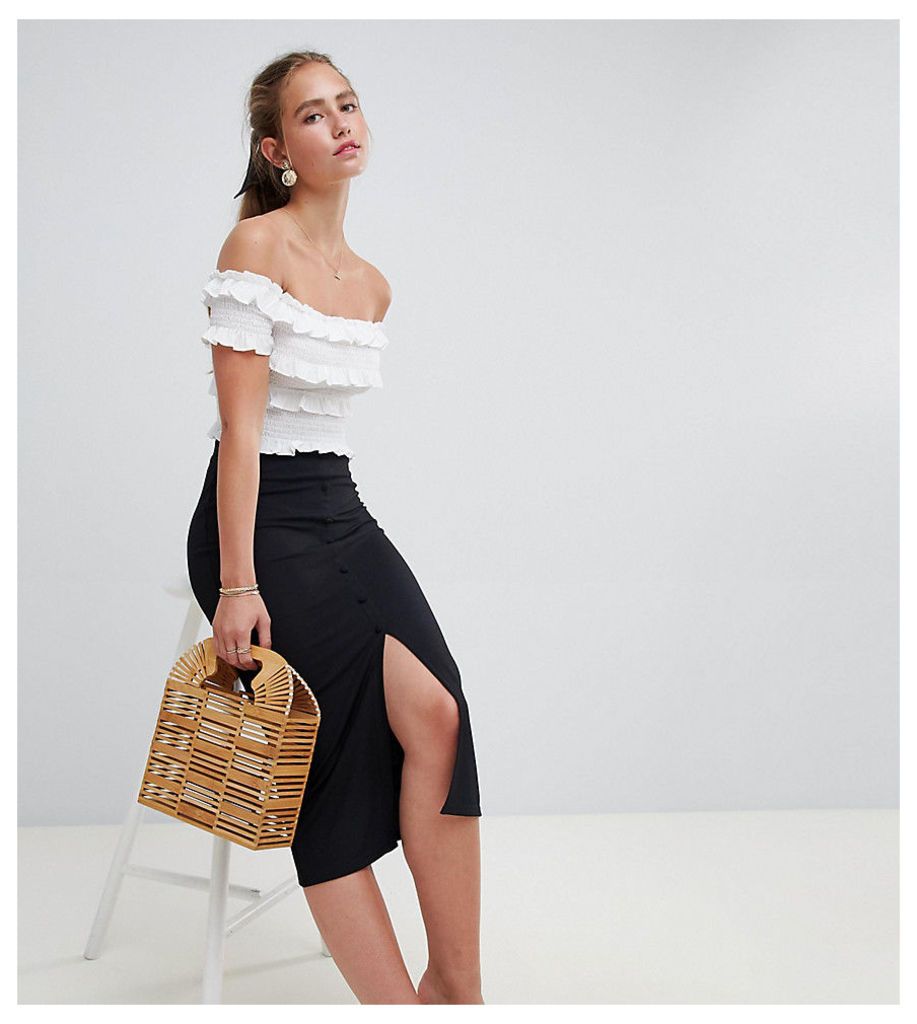 Miss Selfridge midi skirt with split front in black