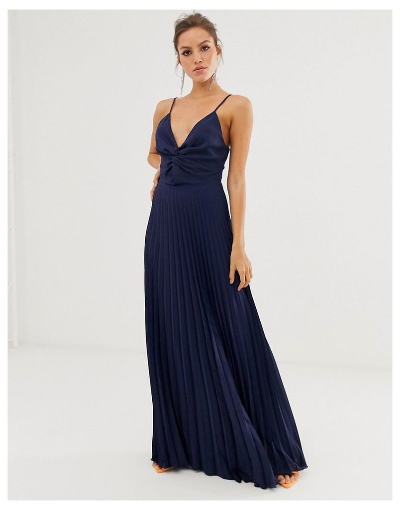 cami maxi dress with pleat skirt and knot bodice-Navy