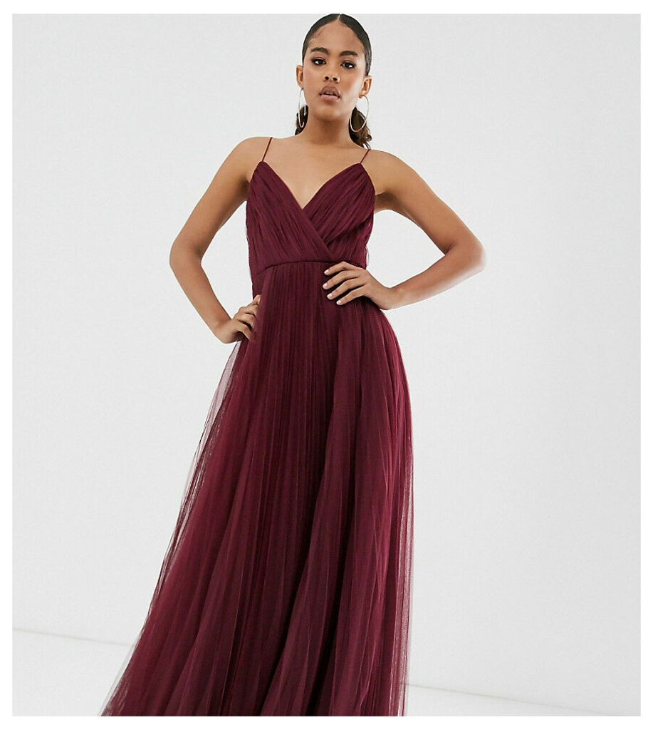ASOS DESIGN Tall cami pleated tulle maxi dress in oxblood-Red