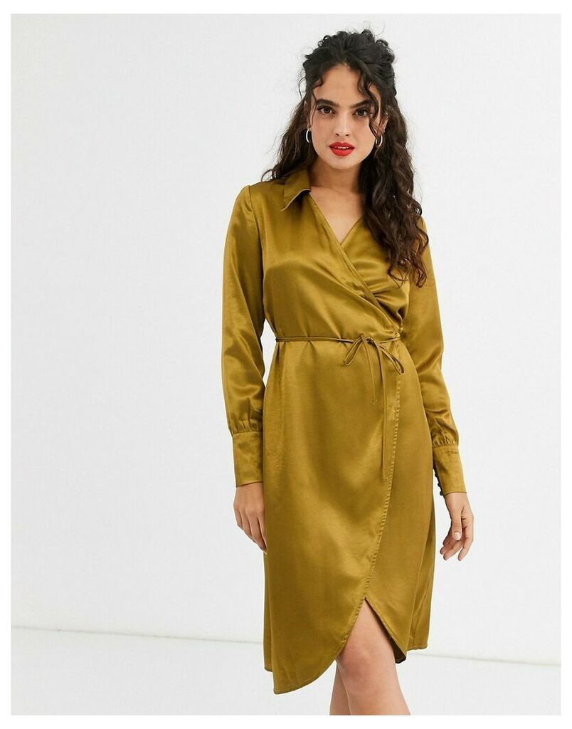 wrap dress with large collar-Green