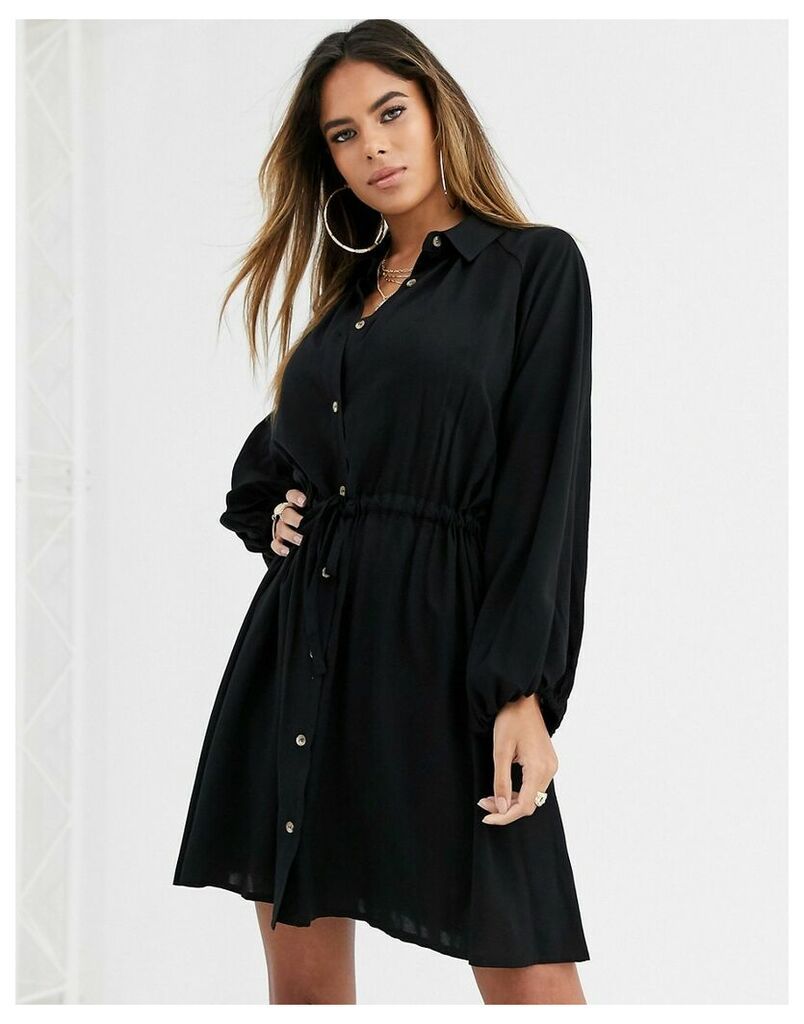 mini shirt dress with drawstring waist-Black