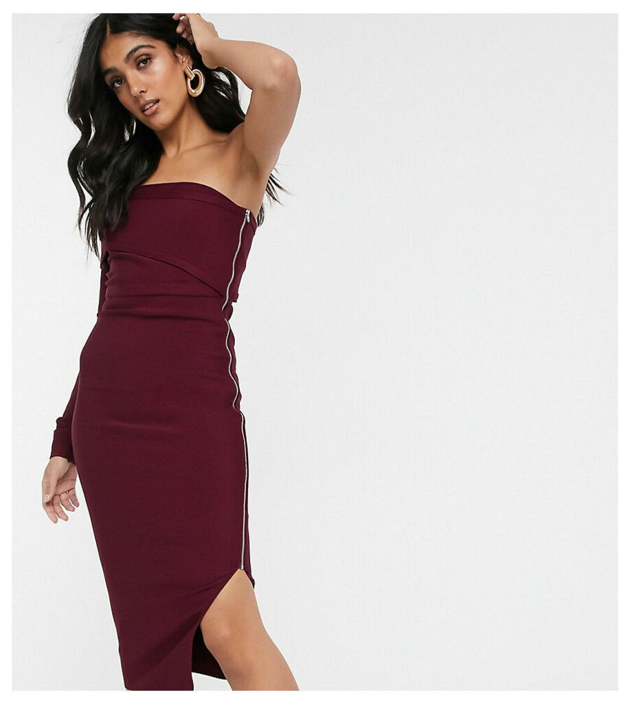 ASOS DESIGN Tall one shoulder bandage midi dress in plum-Purple