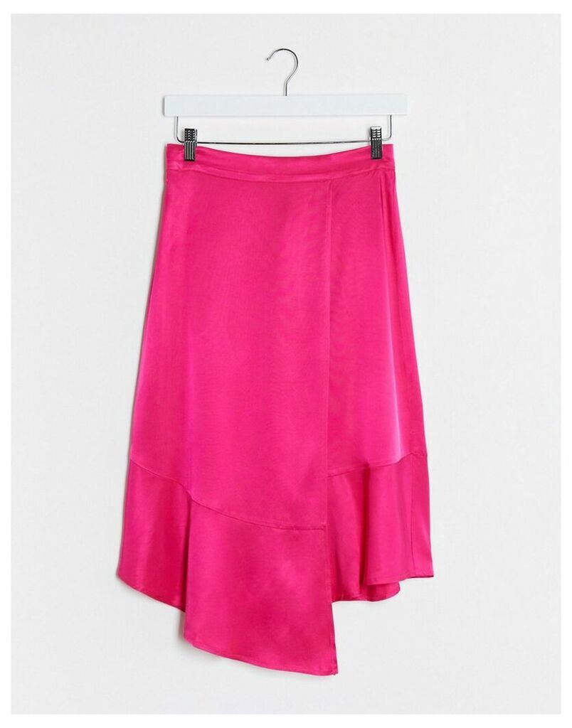 satin asymetric skirt in pink