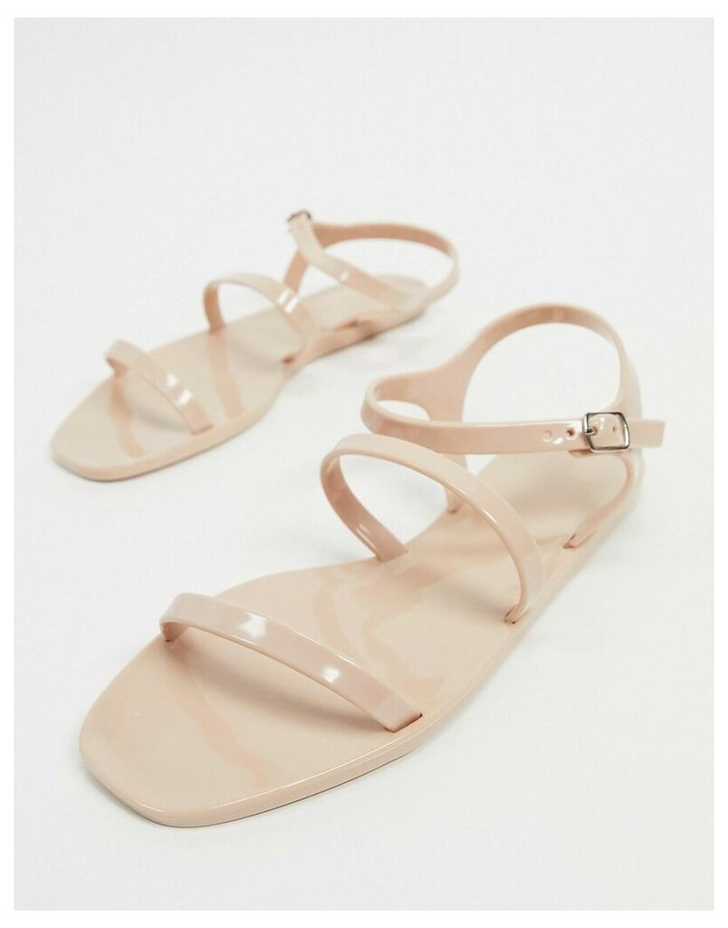 square toe jelly flat sandals in beige