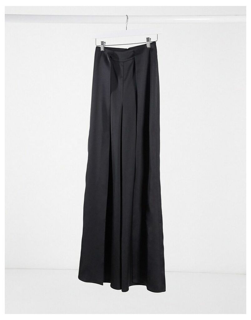 spit front high waisted trousers-Black