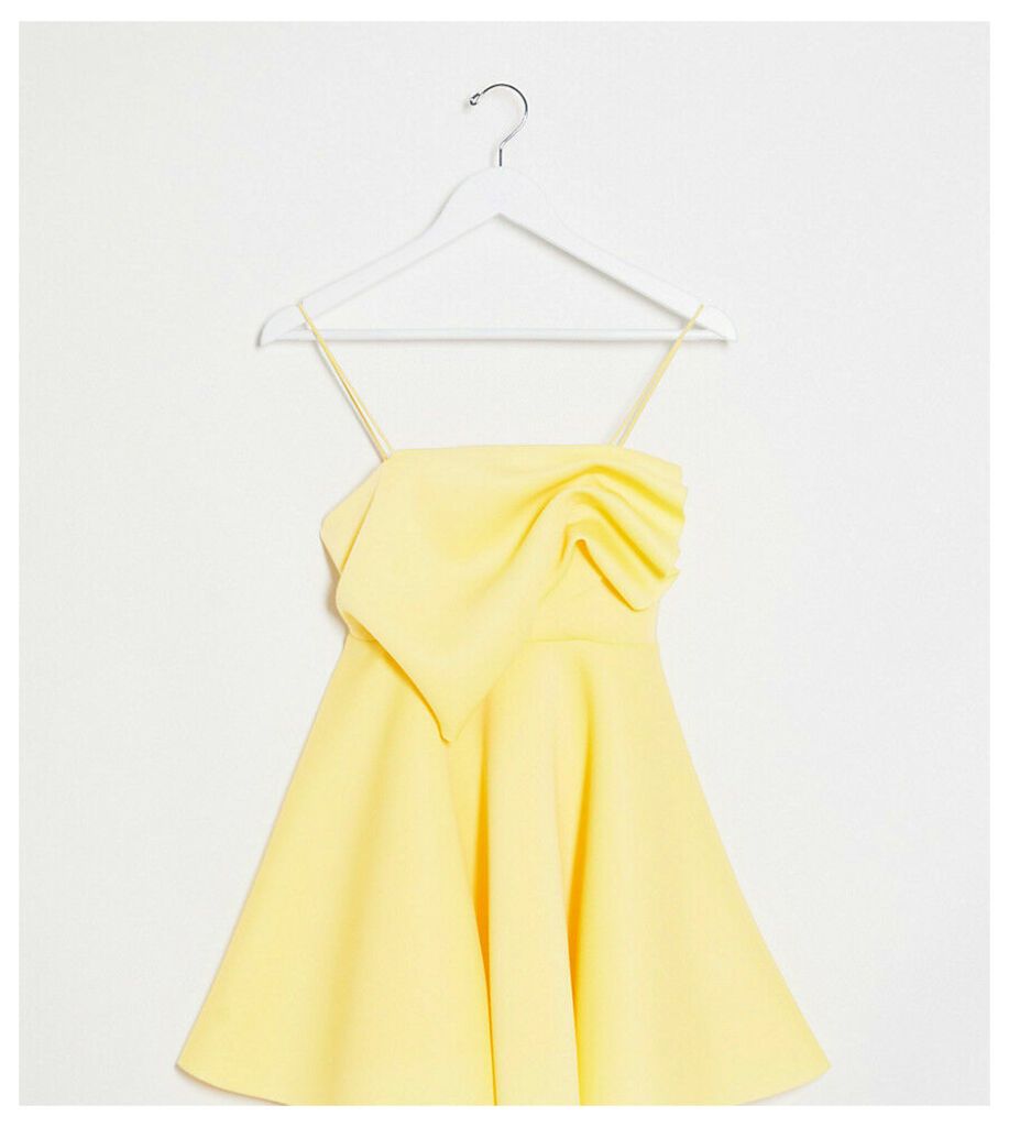 ASOS DESIGN Petite exclusive tuck detail cami skater mini dress in lemon-Yellow