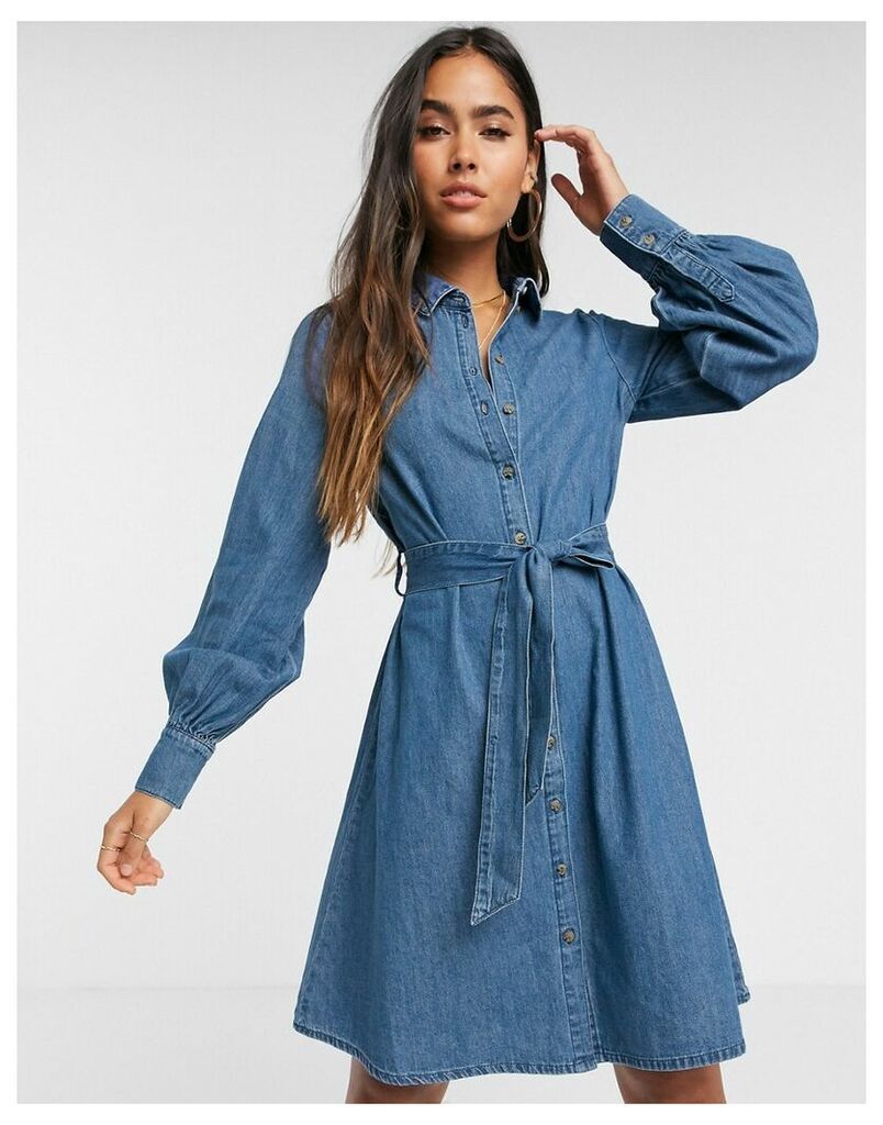 denim dress with balloon sleeves in blue