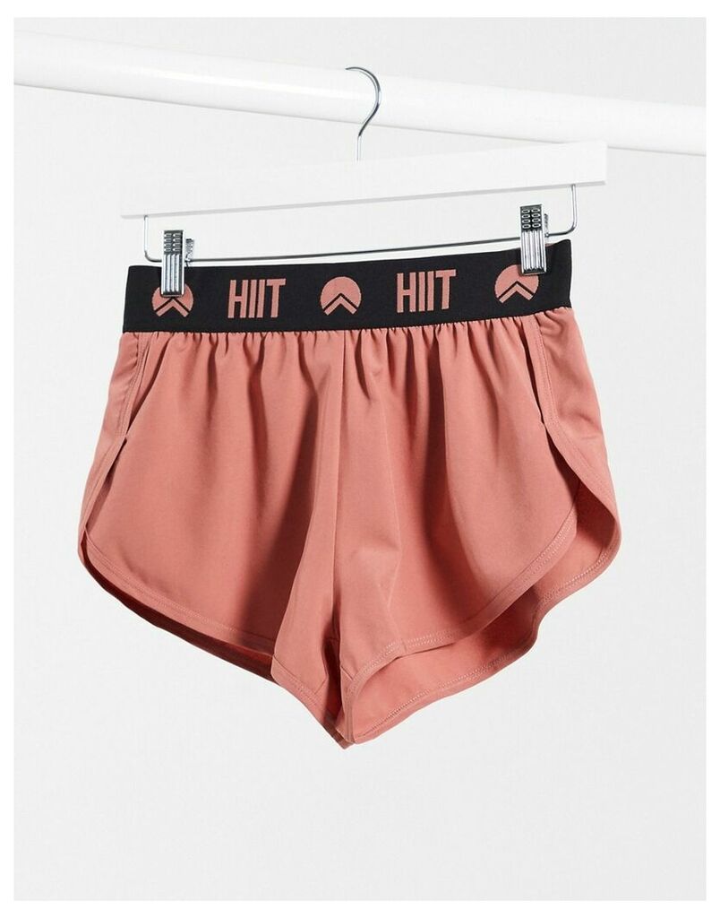 woven shorts in rose gold with branded waistband-Pink